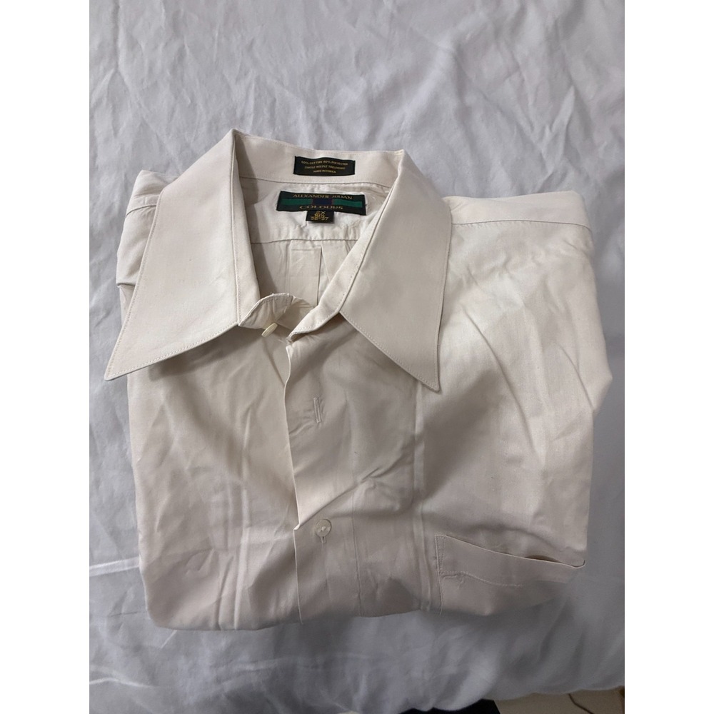 Alexander Julian Colours Dress Shirt Men's 2XL Cream JCD Monogram Casual Preppy